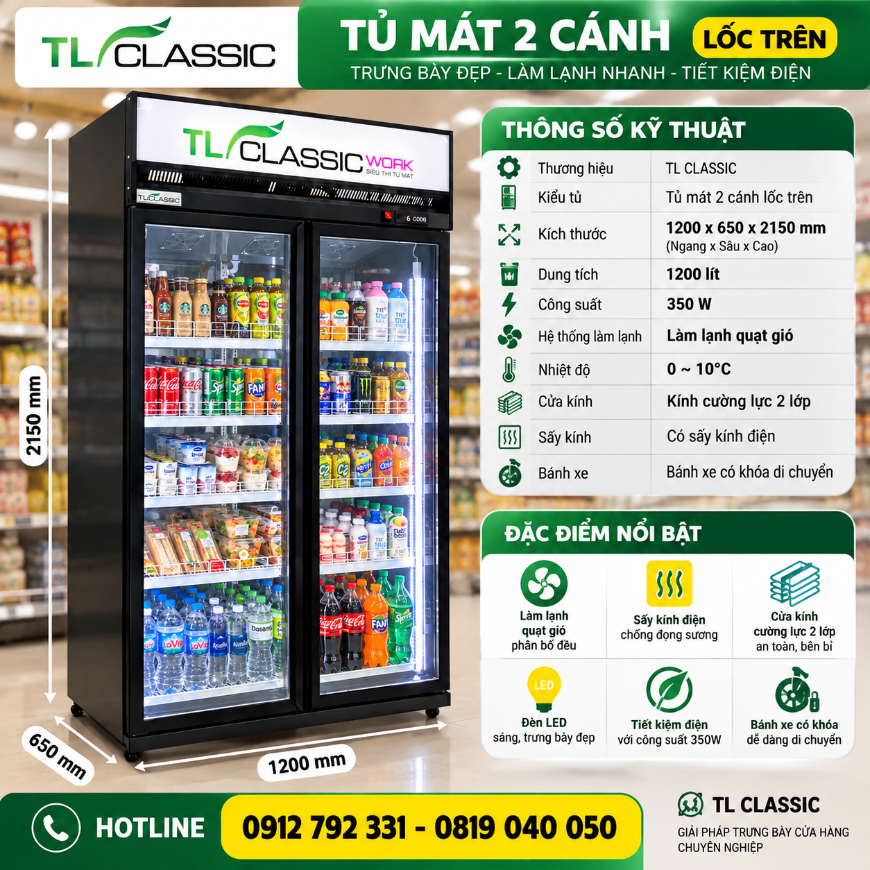 Tủ mát 2 3 cánh block trên New