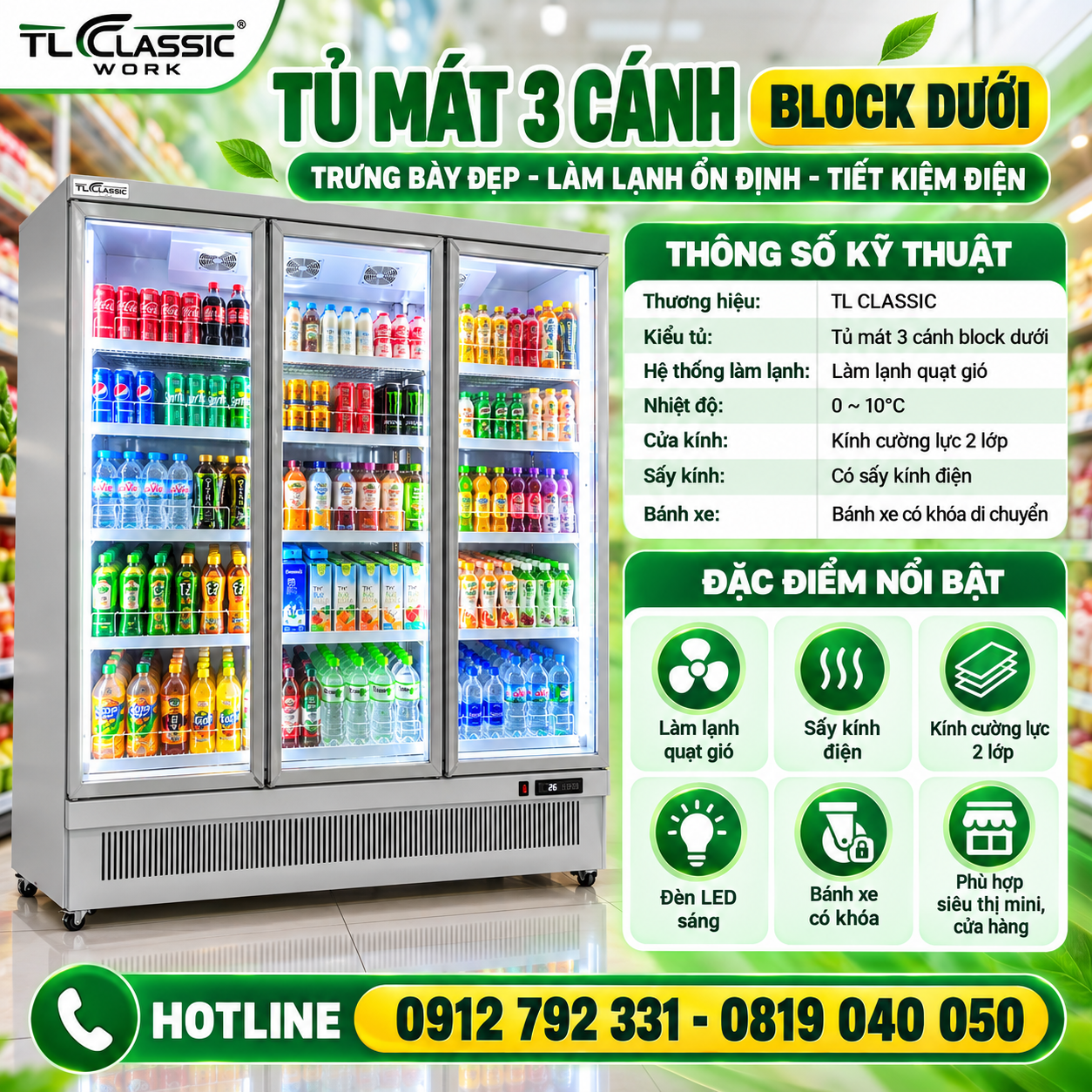 Tủ mát 2 3 cánh block dưới New