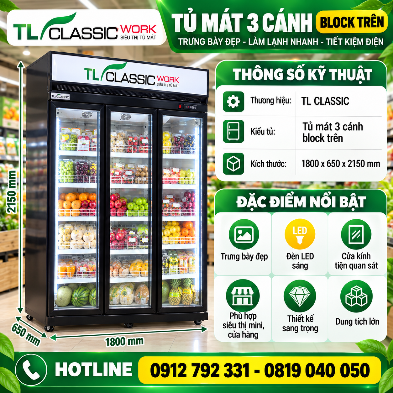 Tủ mát 2 3 cánh block trên New
