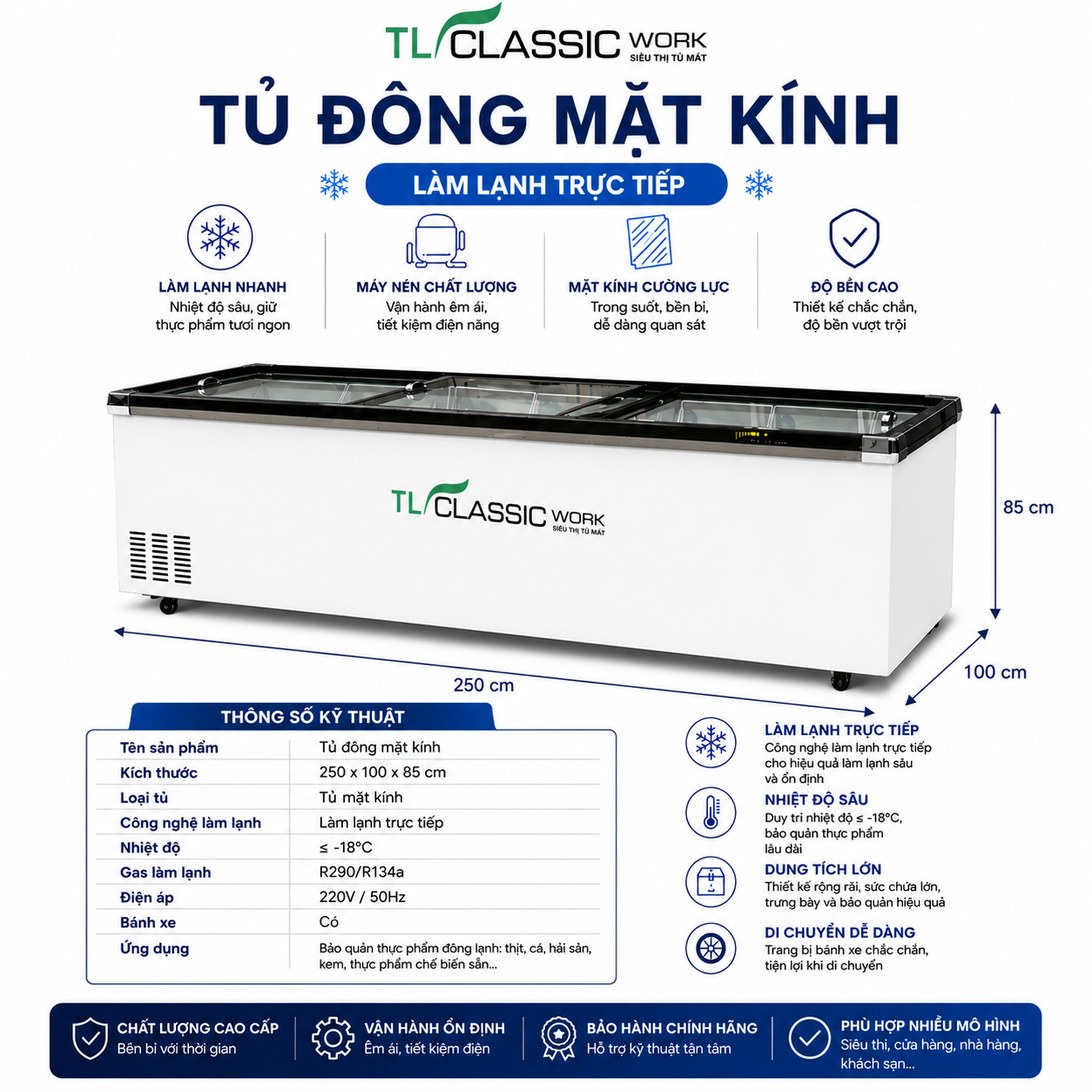 TỦ ĐÔNG TRƯNG BÀY MẶT KÍNH