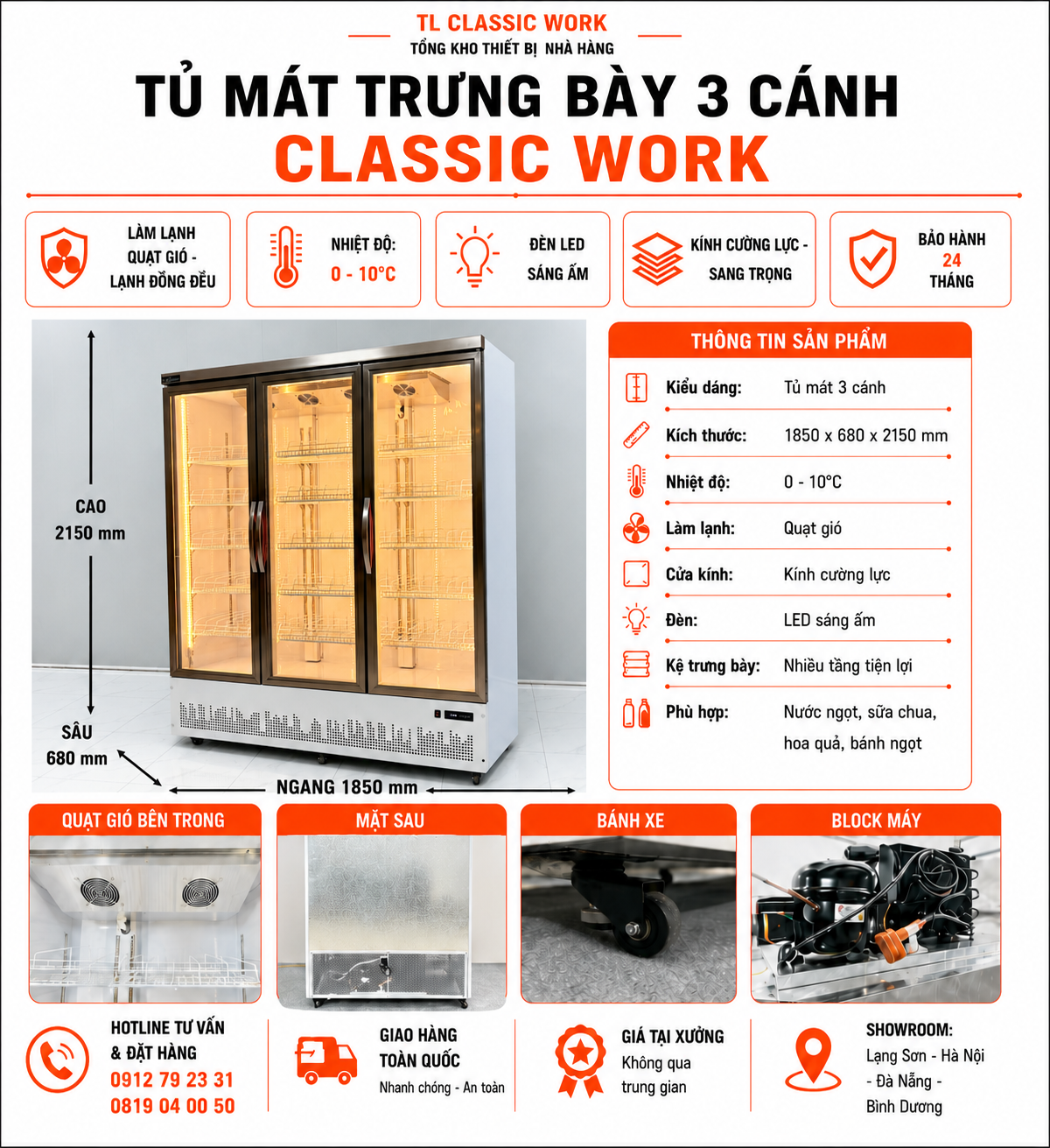 Tủ mát 2 3 4 cánh lock dưới