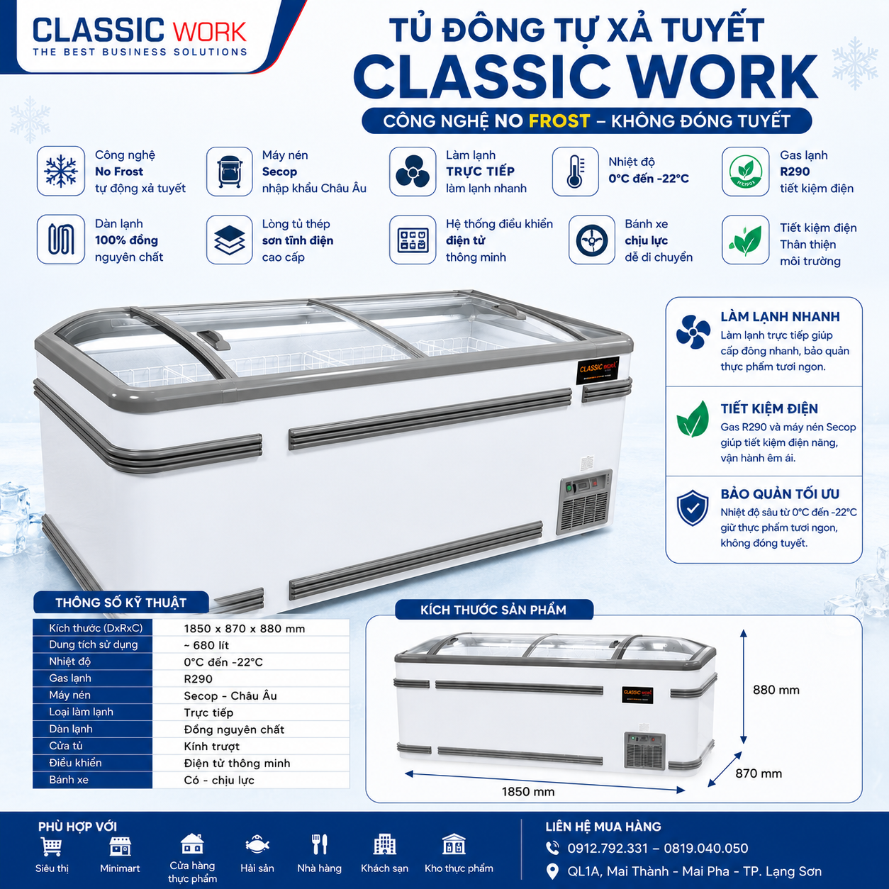 TỦ ĐÔNG TRƯNG BÀY MẶT KÍNH ( TỰ ĐỘNG XẢ TUYẾT )