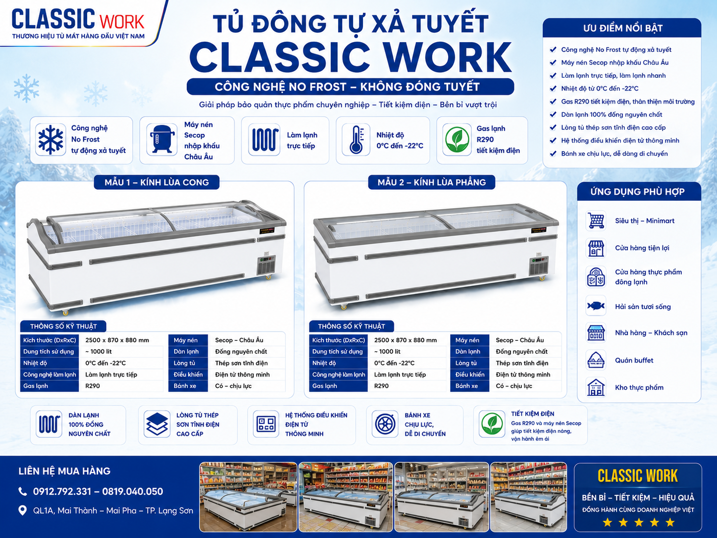 TỦ ĐÔNG TRƯNG BÀY MẶT KÍNH ( TỰ ĐỘNG XẢ TUYẾT )