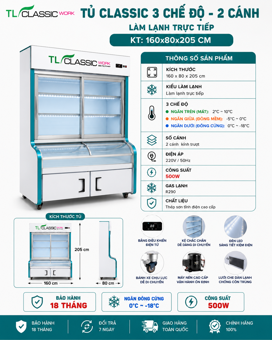 Tủ tích hợp 3 chế độ  mát - đông - mềm CLassic V2