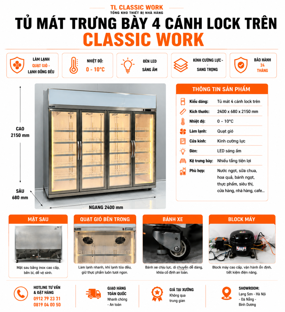 Tủ mát 2 3 4 cánh block trên