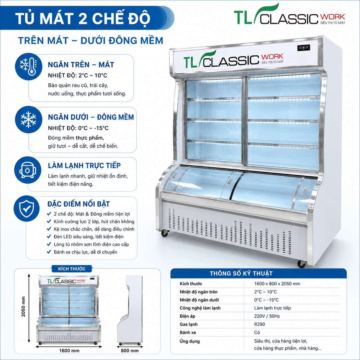 Tủ mát trưng bày 2 chế độ V1