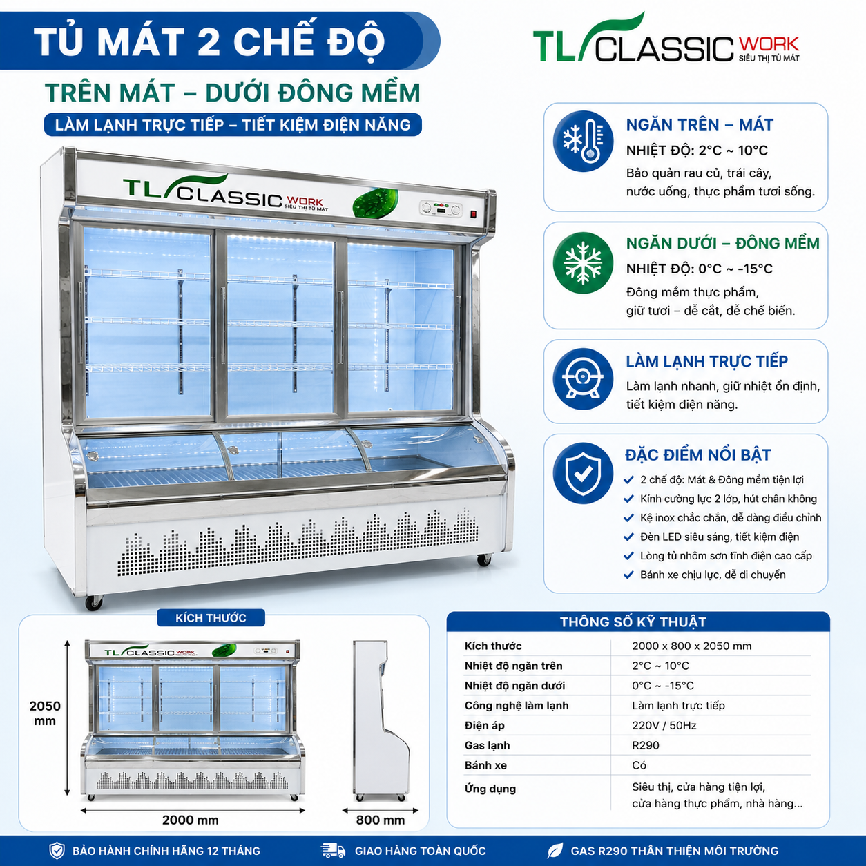Tủ mát trưng bày 2 chế độ V1