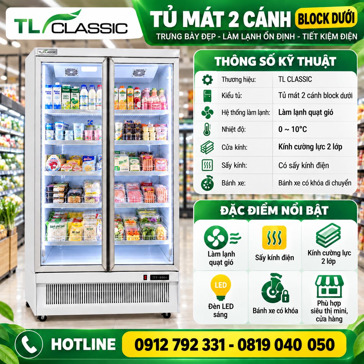 Tủ mát 2 3 cánh block dưới New