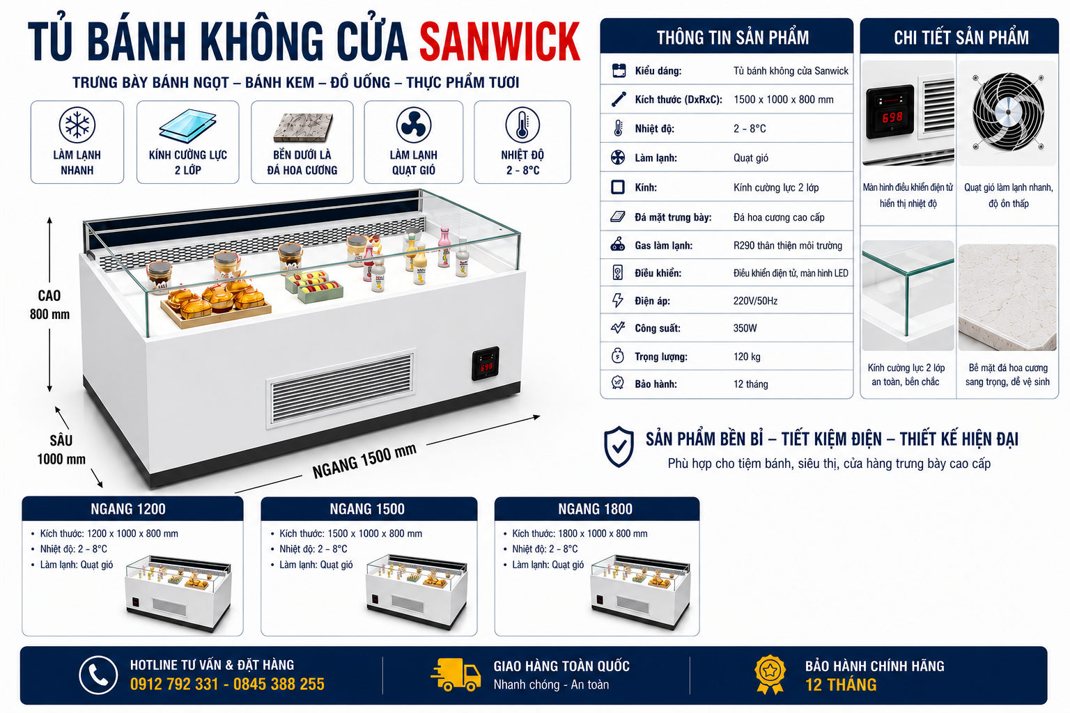 TỦ BÁNH SANWICK KHÔNG CỬA