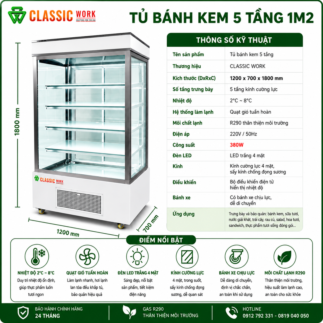 Tủ bánh kem 5 tầng cửa sau