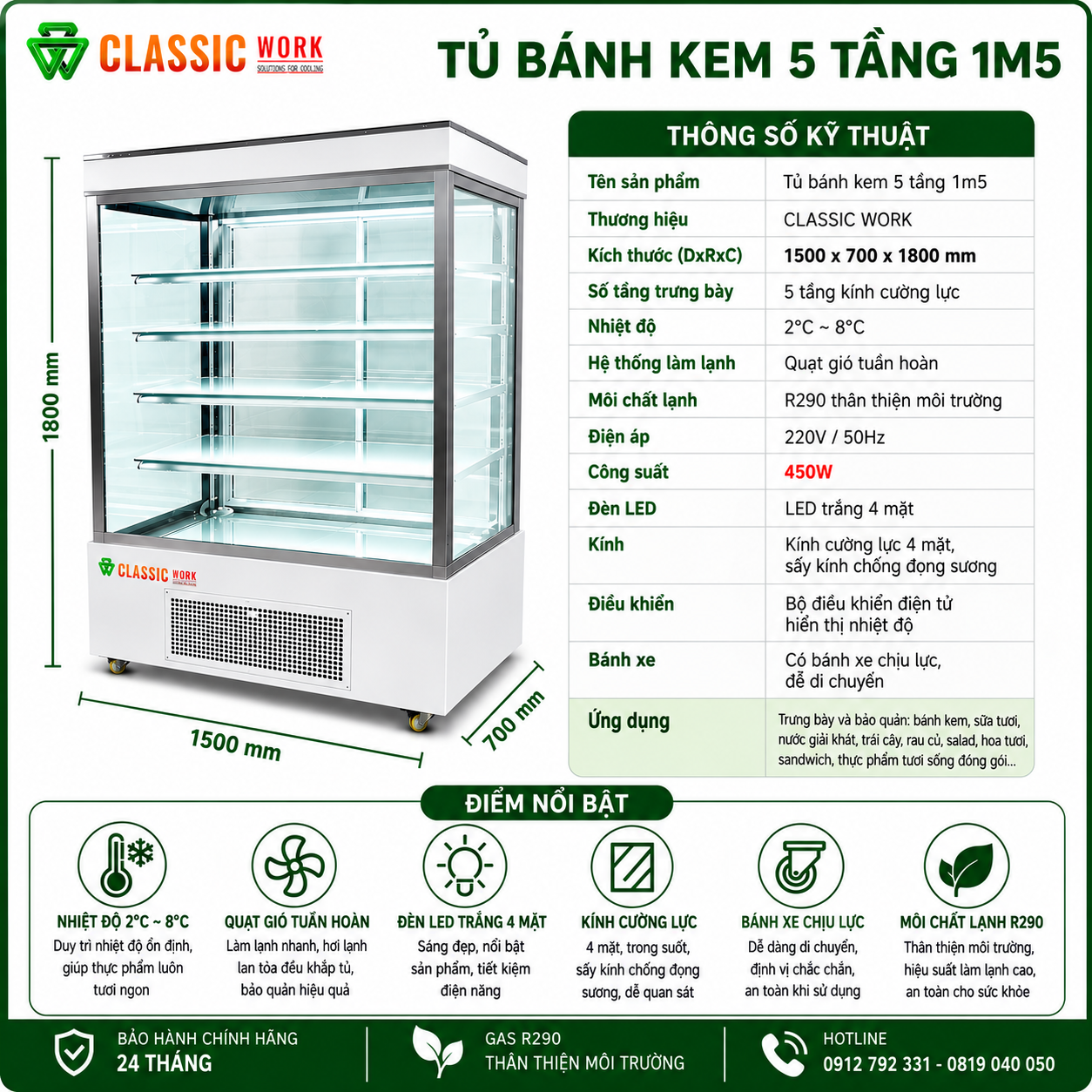Tủ bánh kem 5 tầng cửa sau