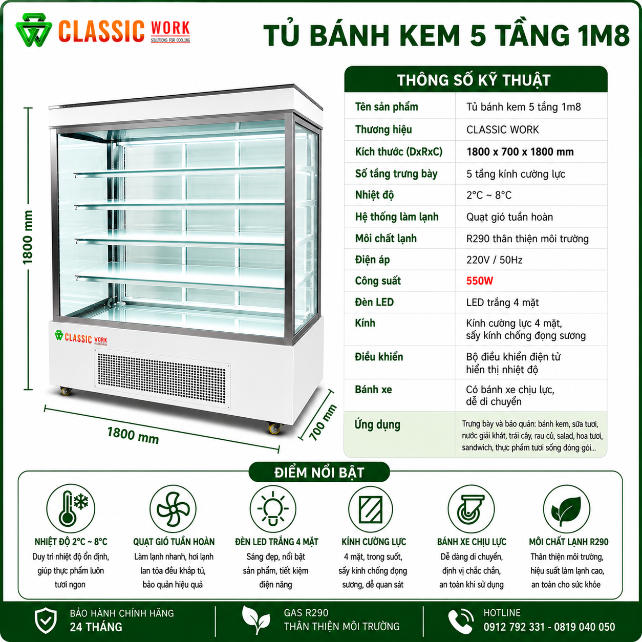 Tủ bánh kem 5 tầng cửa sau