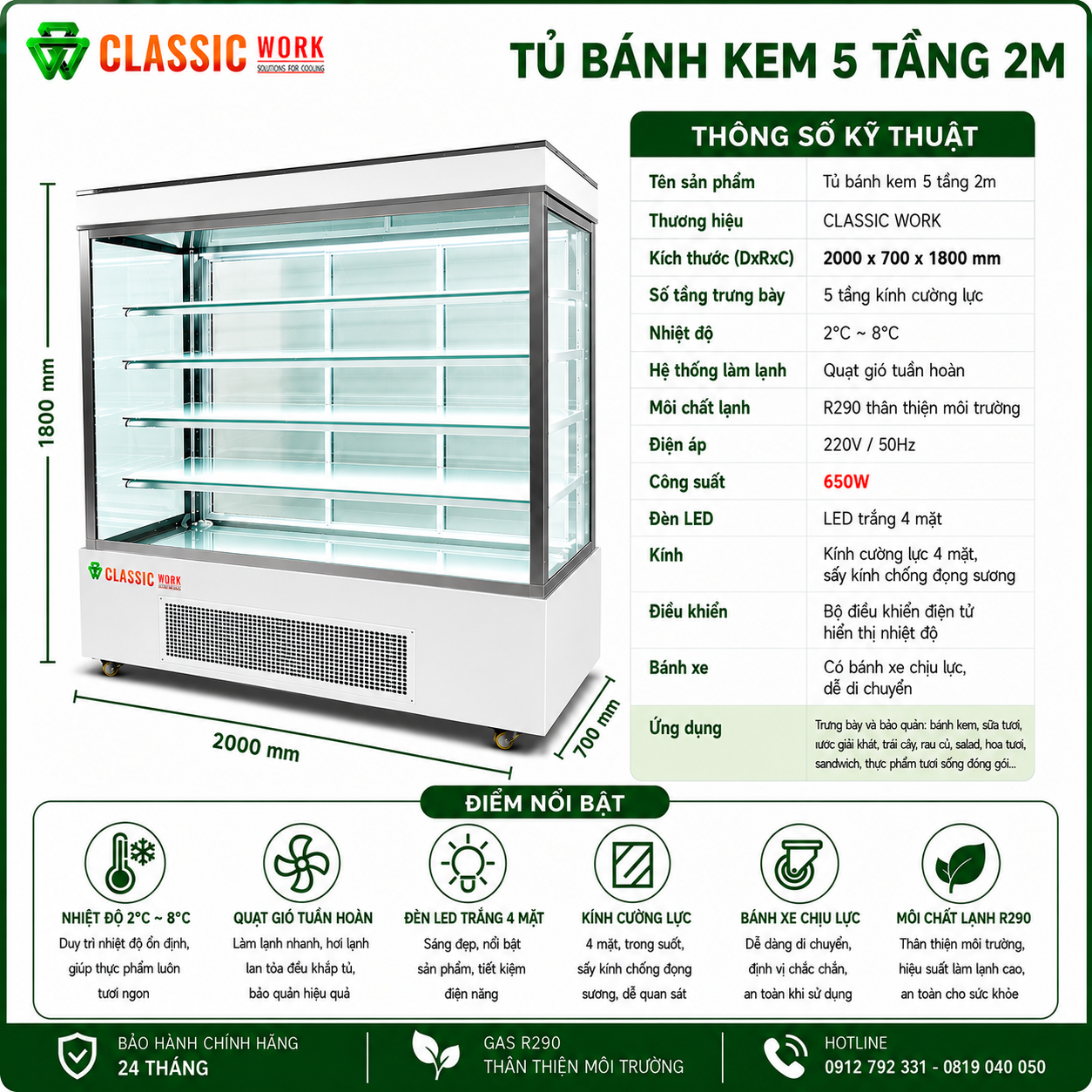 Tủ bánh kem 5 tầng cửa sau