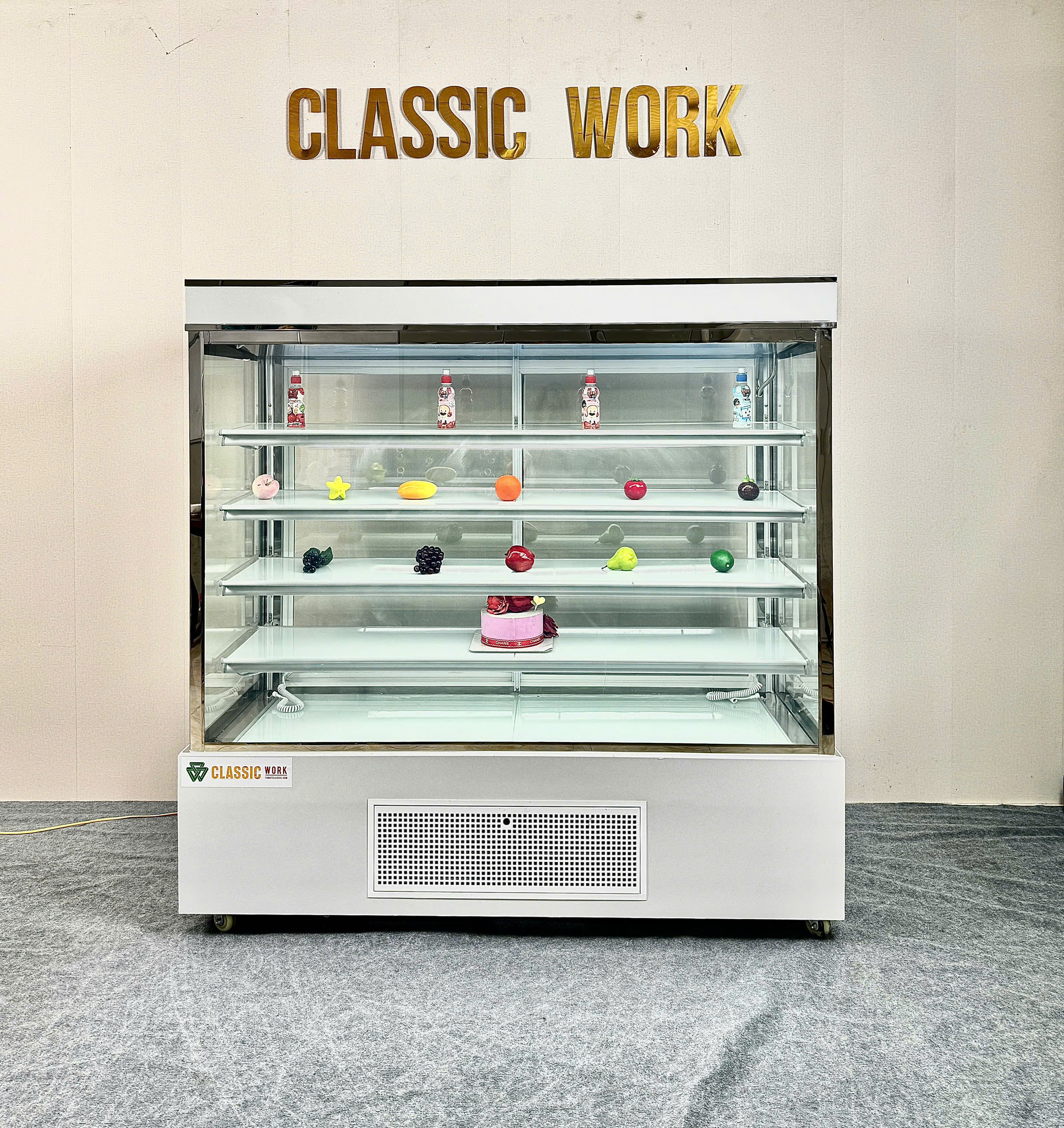 Tủ bánh kem 5 tầng cửa sau 2m sấy 4 mặt kính