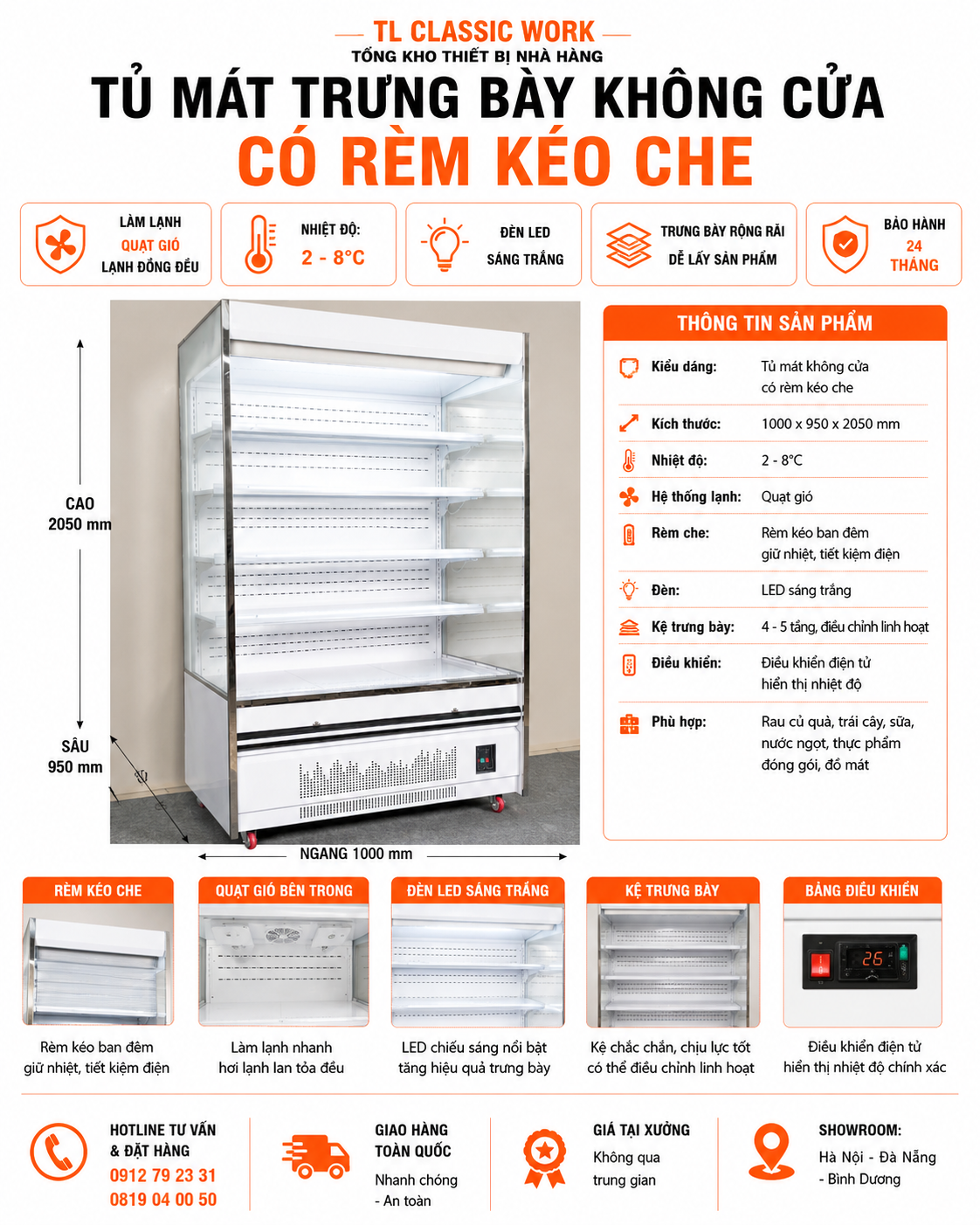 Tủ mát Tủ mát không cửa kéo rèm