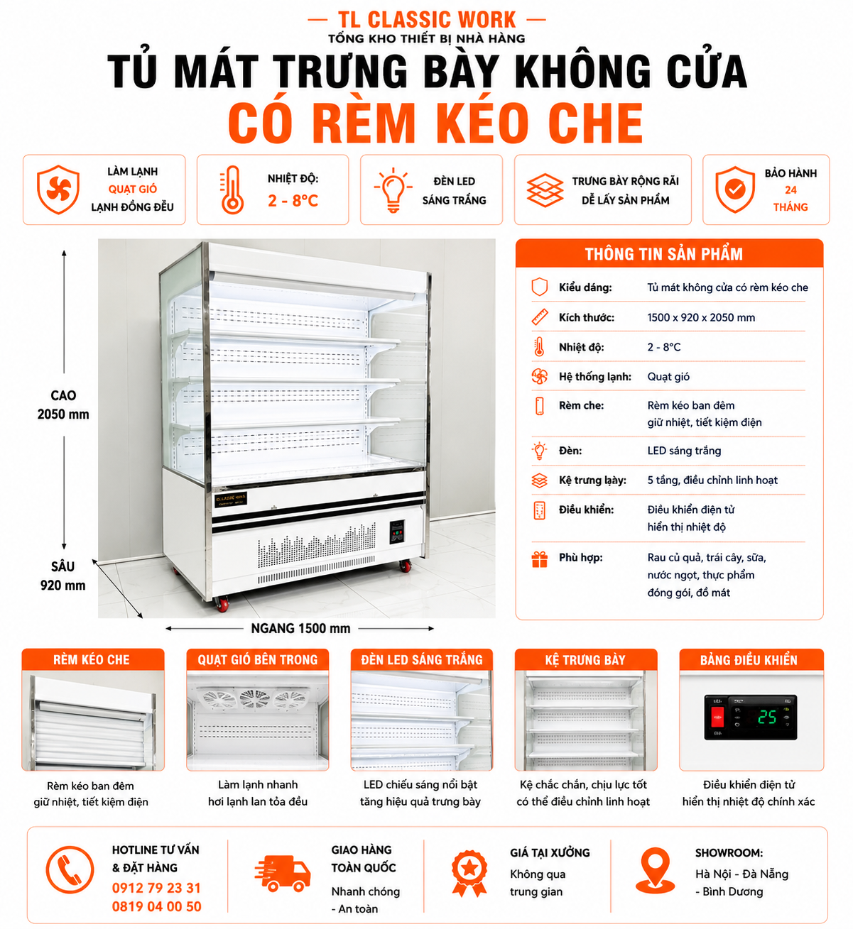 Tủ mát Tủ mát không cửa kéo rèm