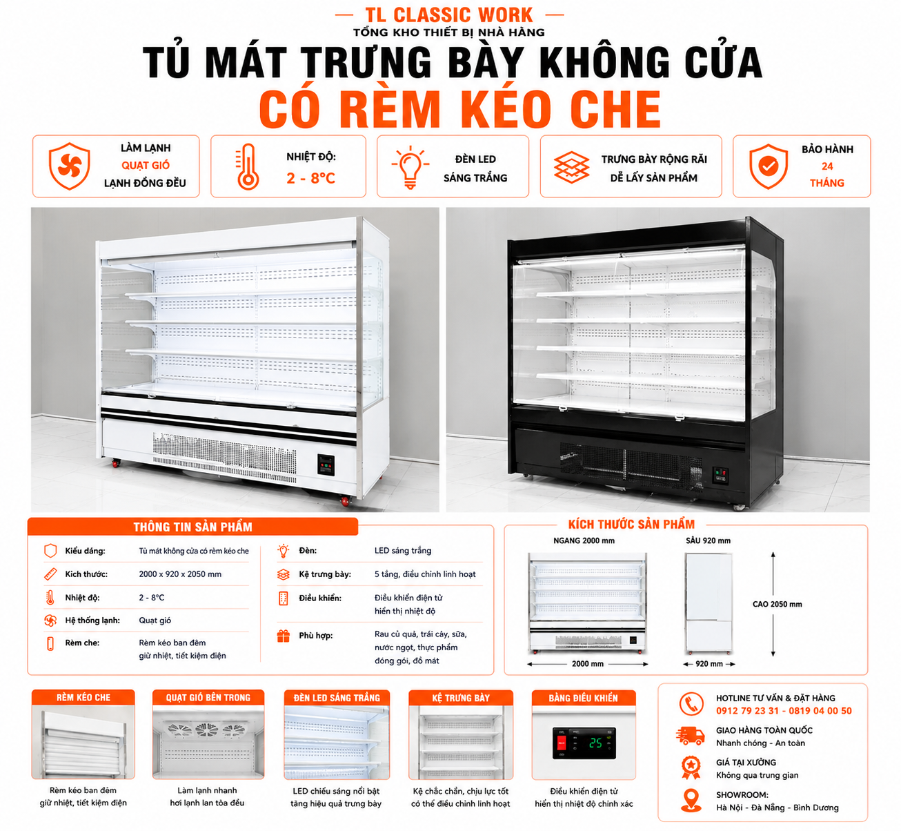 Tủ mát Tủ mát không cửa kéo rèm