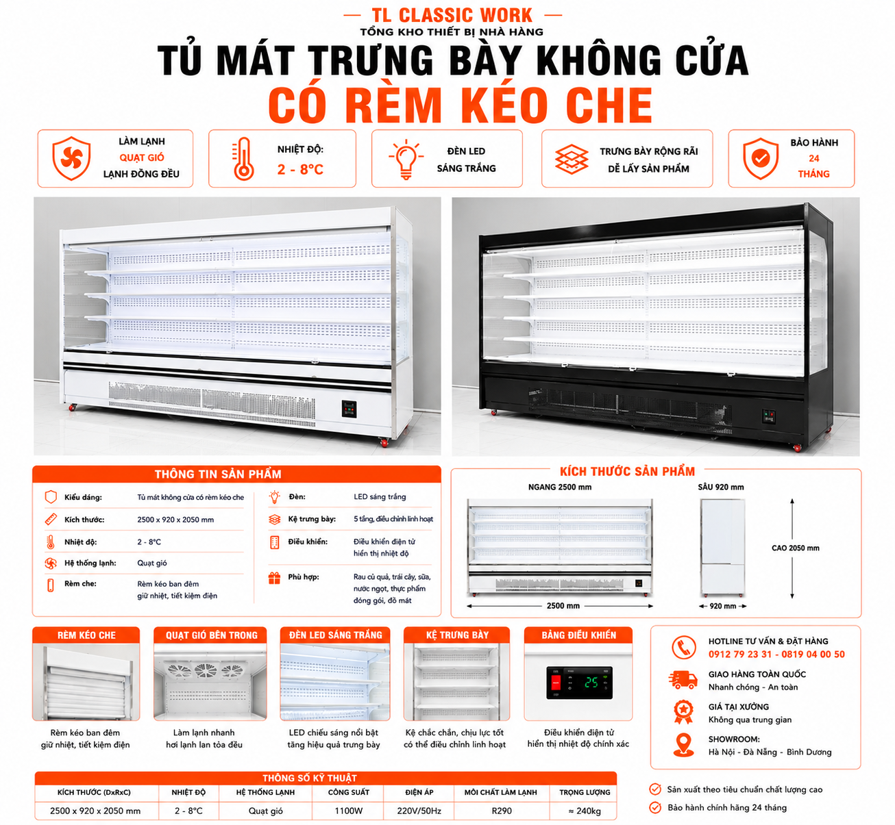 Tủ mát Tủ mát không cửa kéo rèm