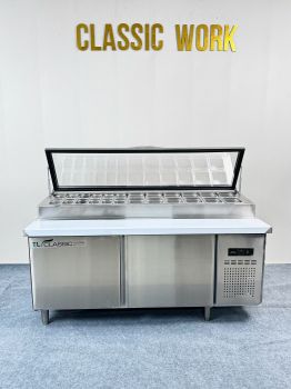 Bàn salad đông - mát có khay topping 1m5